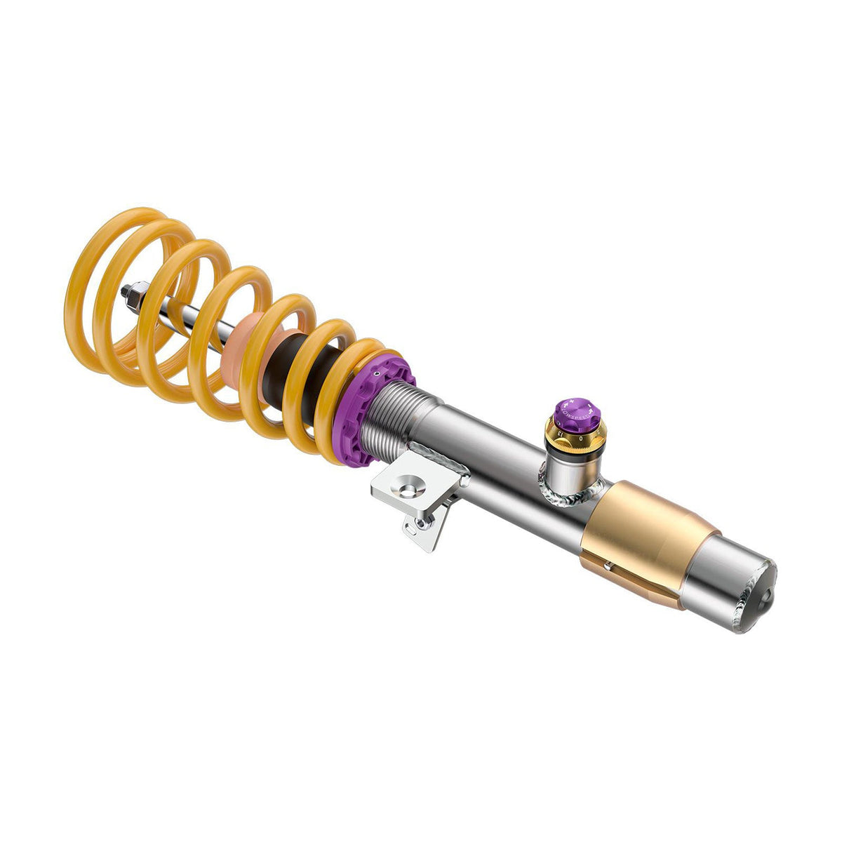 KW Suspension V4 coilover kit installed on BMW G80 M3 and G82 M4 XDrive, showcasing adjustable suspension components.