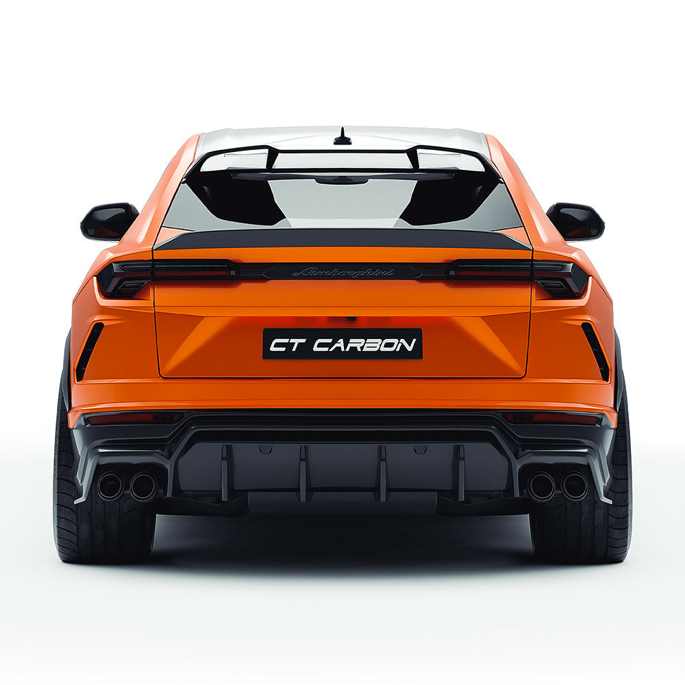 Lamborghini Urus full carbon fiber kit by CT Design V2, showing detailed carbon fiber components on the vehicle.