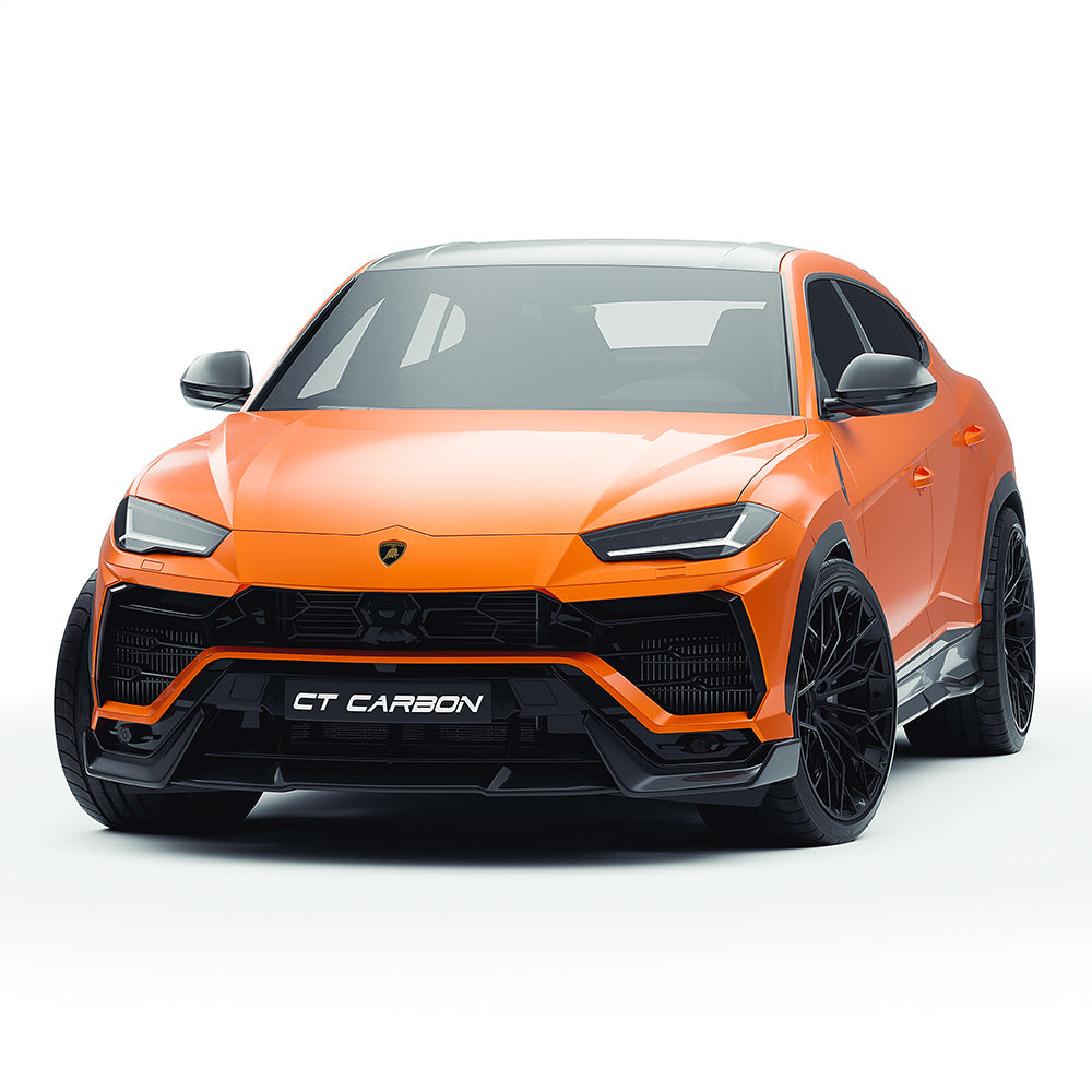Lamborghini Urus full carbon fiber kit by CT Design V2, showing the sleek carbon fiber components on the SUV.