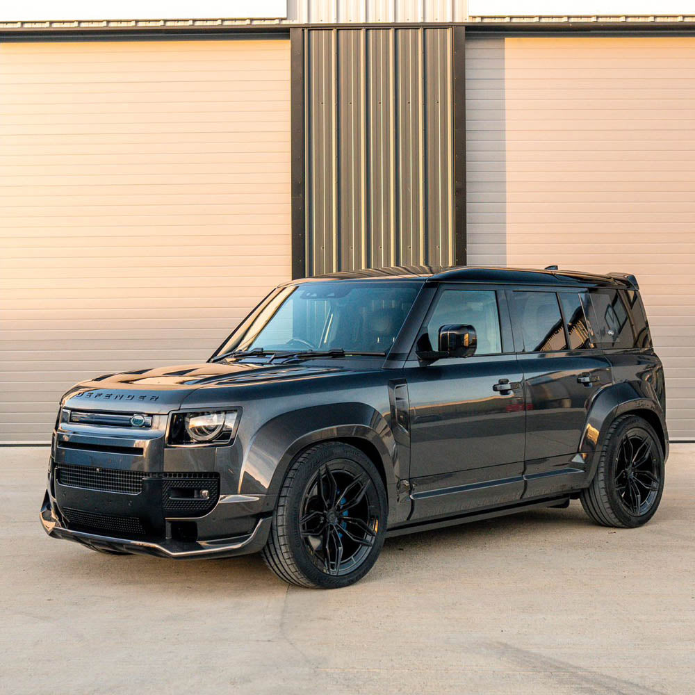 Land Rover Defender L663 110 full carbon fiber wide arch kit by CT Design, featuring lightweight, durable carbon fiber fender extensions.