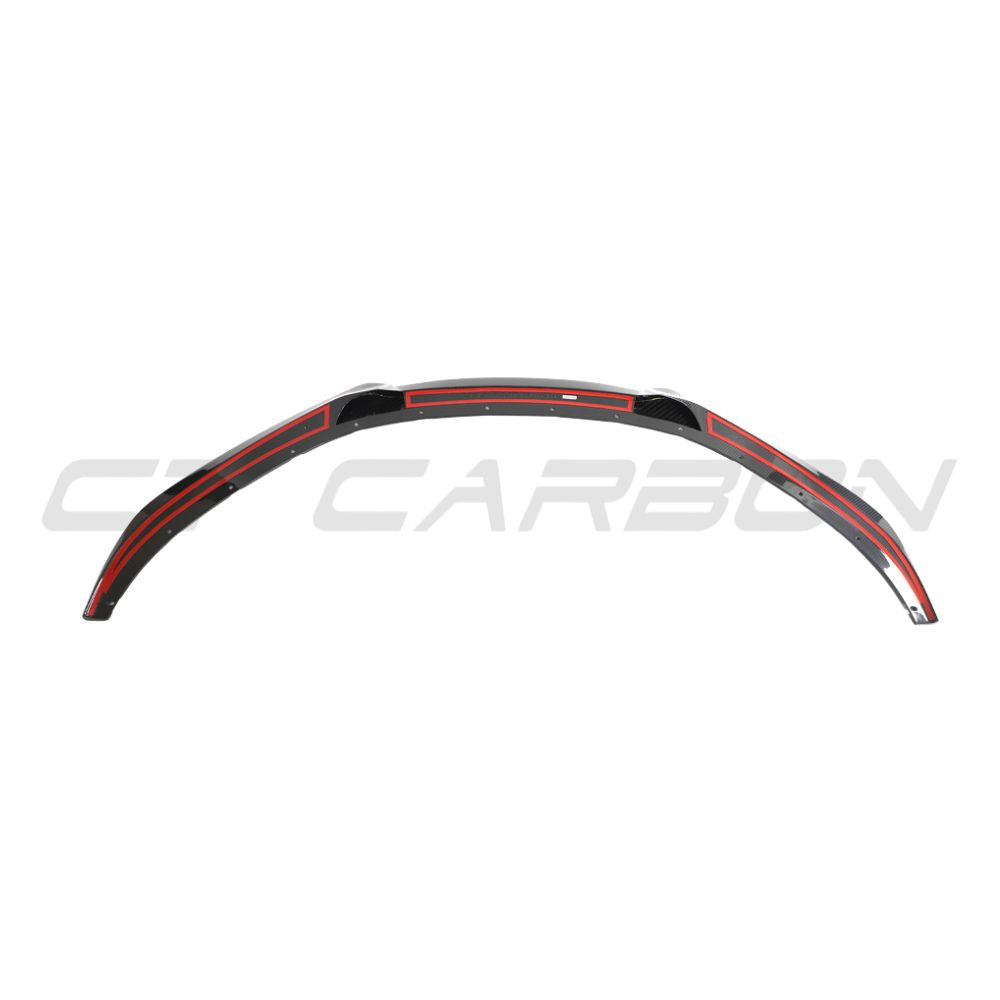 Carbon fiber front splitter for Lotus Emira by CT Design, enhancing aerodynamics and sporty appearance.