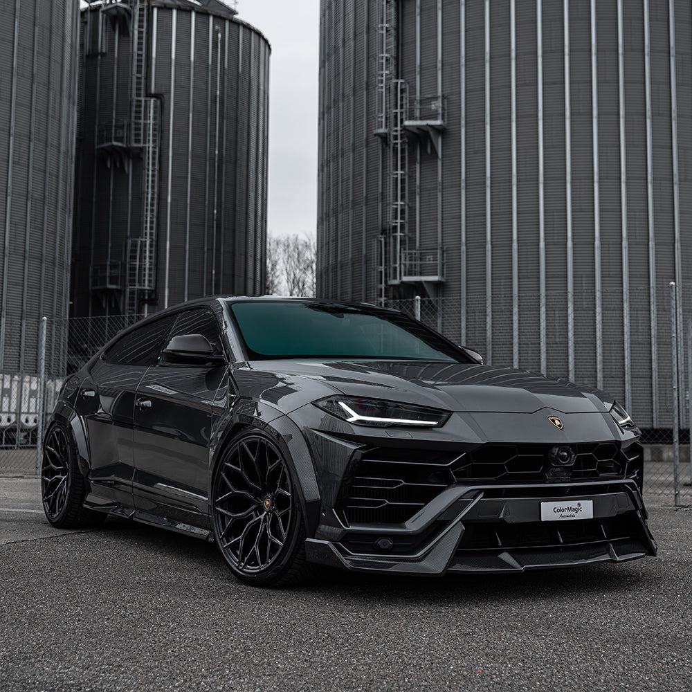 Lamborghini Urus with CT Carbon full wide arch kit featuring carbon fibre accents and enhanced sporty design.