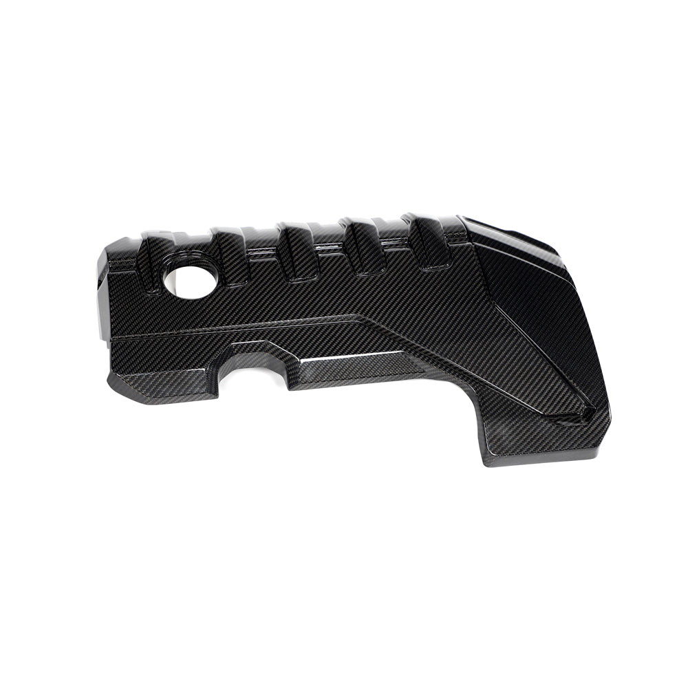 CT Carbon Audi RS3 8Y 2020+ carbon fibre engine cover accessory, showcasing the sleek, textured carbon fibre material.