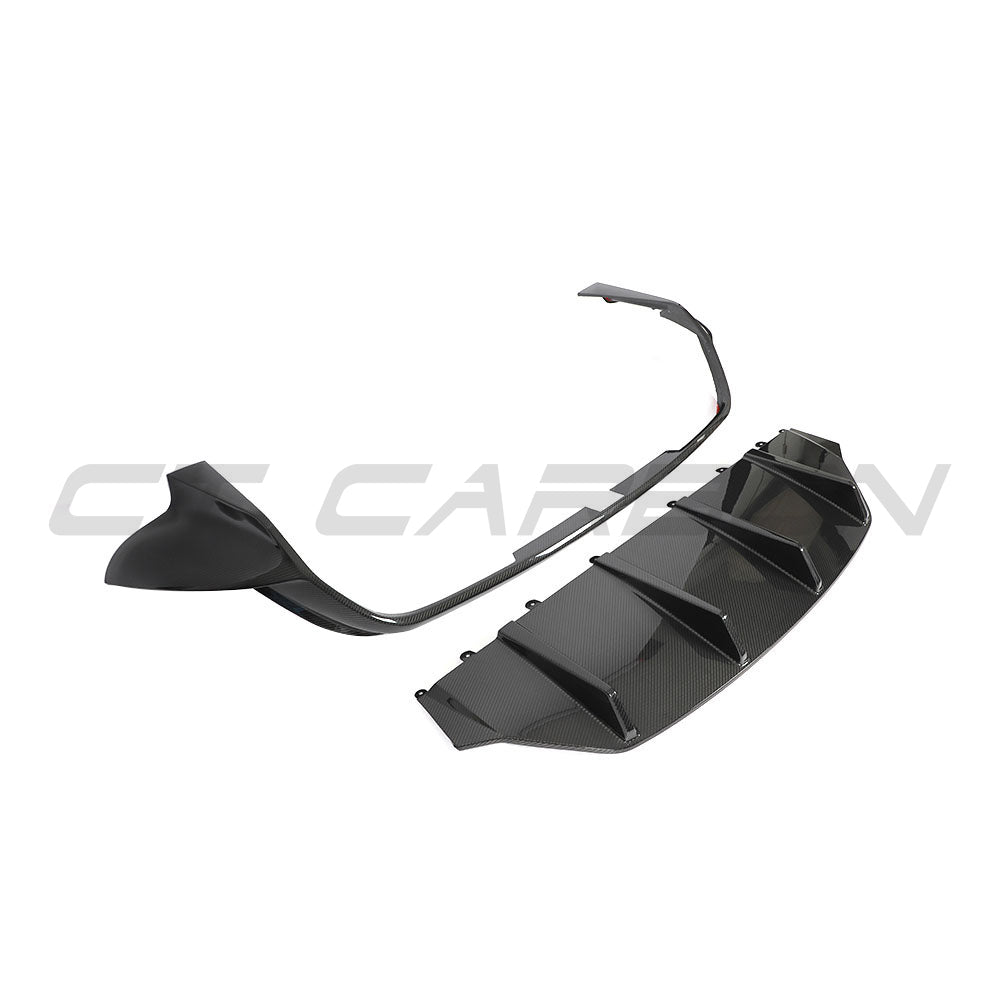 CT Carbon Porsche Taycan 2020-2024 carbon fibre diffuser, showing sleek aerodynamic design and textured carbon fiber surface.