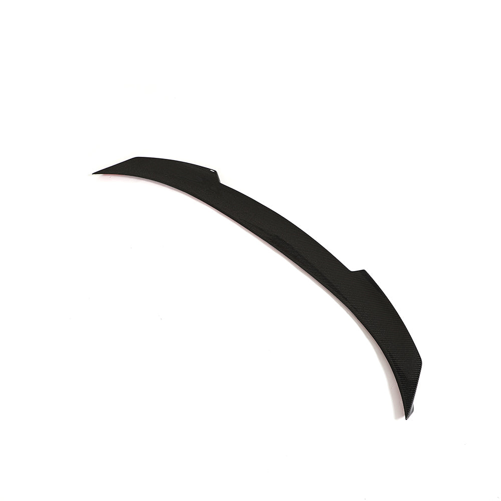 BMW G87 M2 and G42 2 Series carbon fibre spoiler by CT Carbon, V3, shown on a sleek car with aerodynamic design in the image.