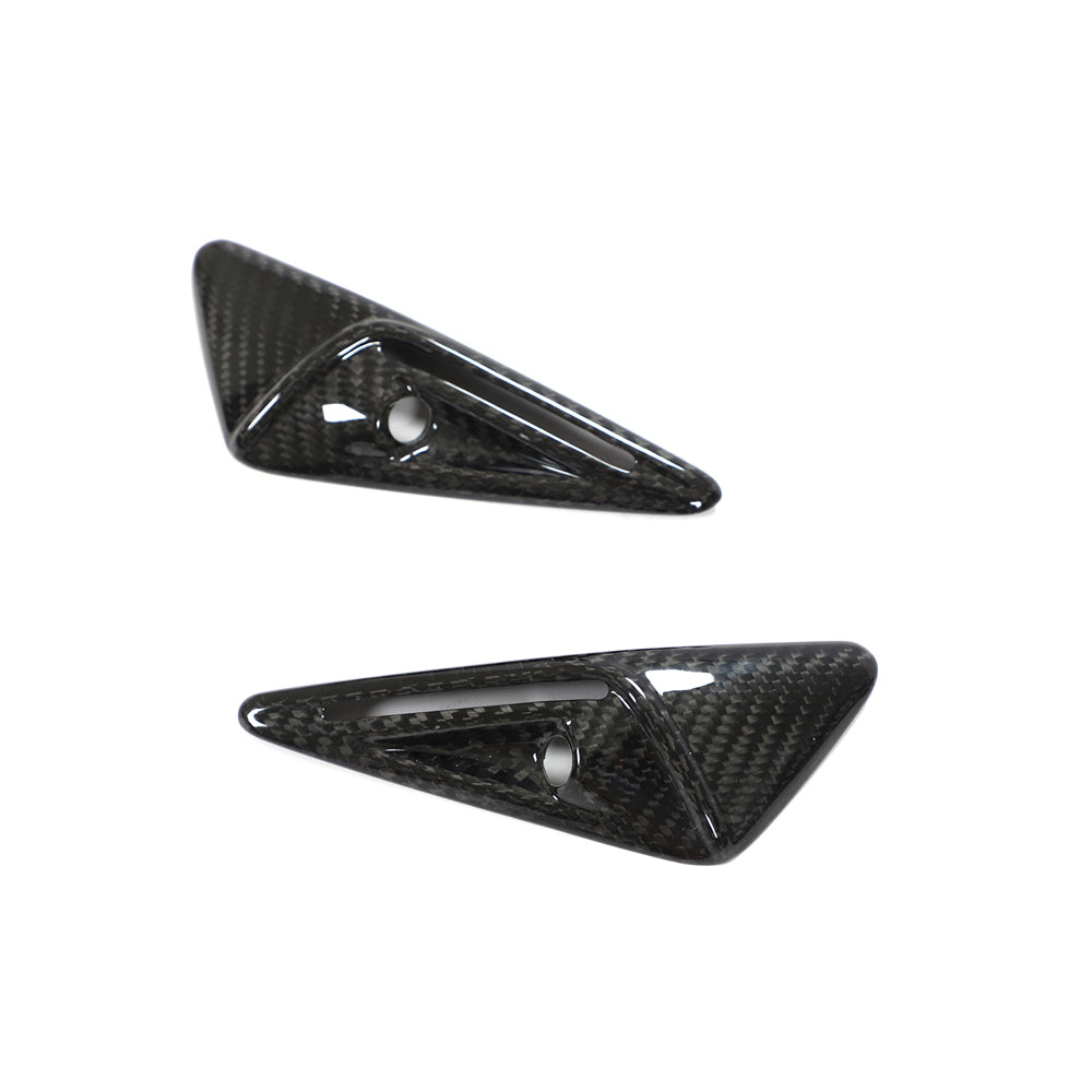 CT Carbon carbon fiber side camera cover for Tesla Model 3 (2017-2023), close-up view of sleek, lightweight accessory.