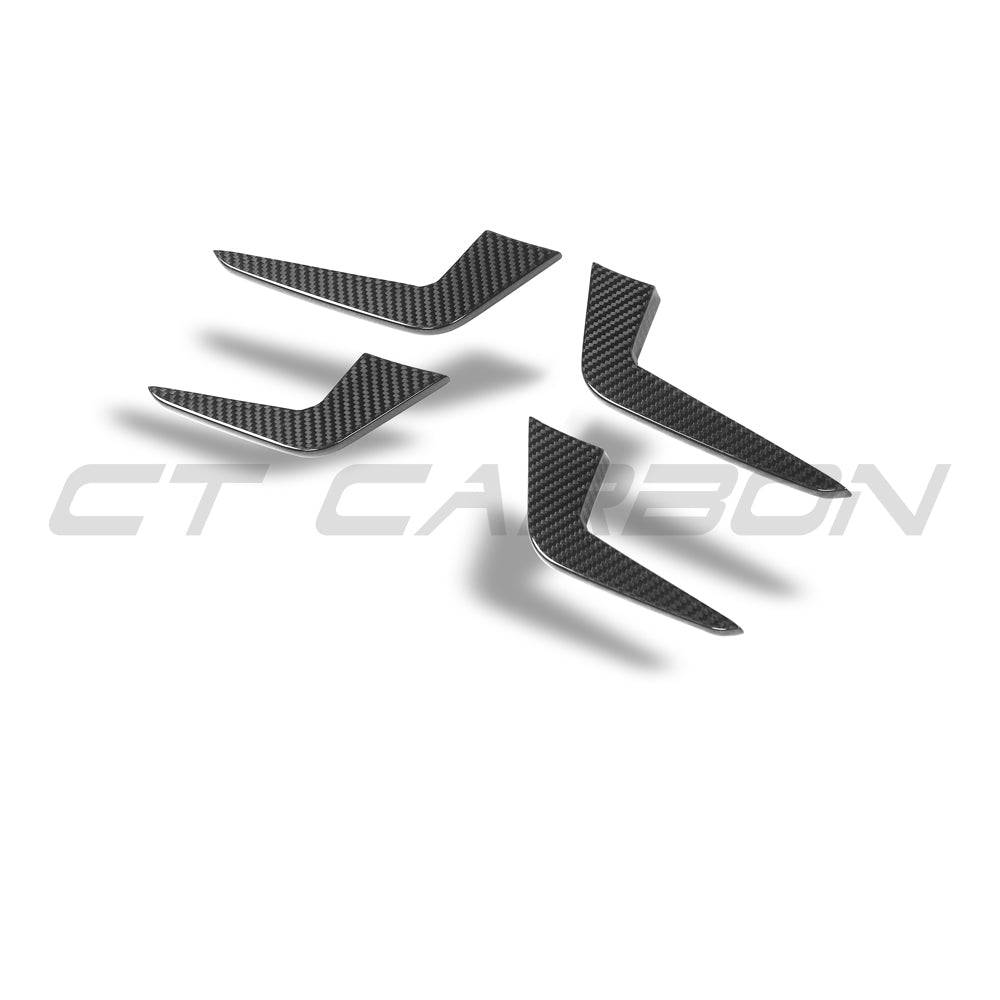 CT Carbon carbon fibre canards for Audi RS5 B9.5 Sportback and Coupe 2020-2025, shown on the vehicle's front bumper.