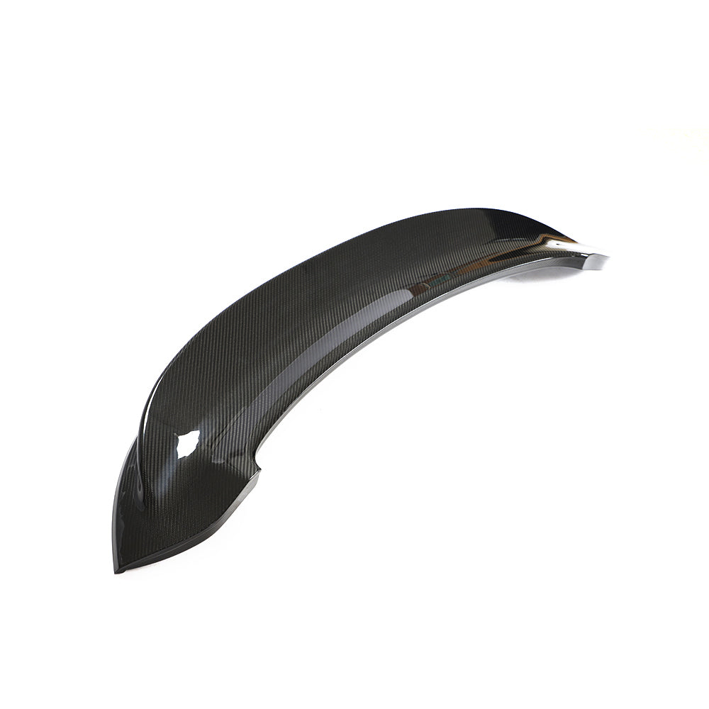 CT Carbon Porsche 992 Carrera/GTS 2018+ carbon fibre replacement ducktail spoiler on a sleek sports car.