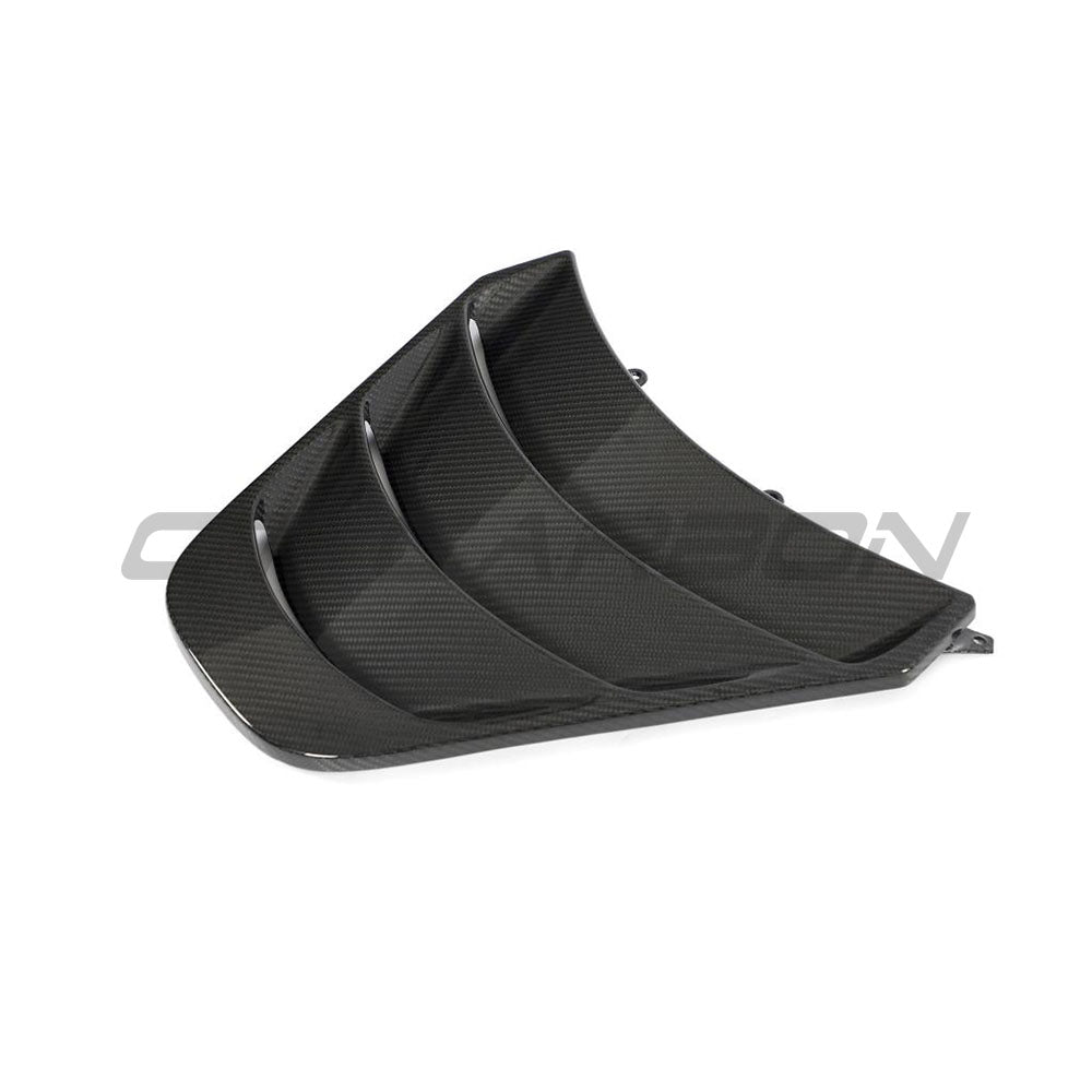 Carbon fiber engine cover for McLaren 720S by CT Carbon, showcasing sleek, lightweight automotive accessory with detailed fiber weave.