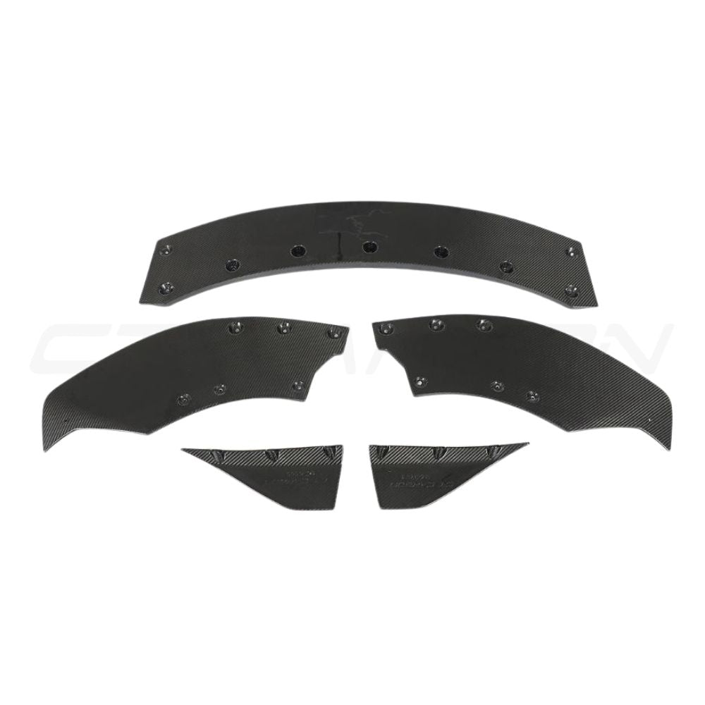Carbon fibre splitter for McLaren 720S by CT Design, showing sleek aerodynamic design and lightweight construction.