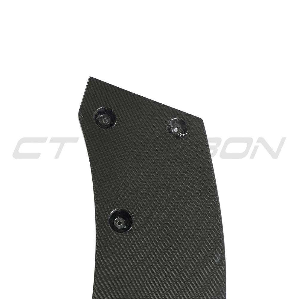Carbon fiber splitter for McLaren 720S by CT Design, shown installed with detailed view of the lightweight, aerodynamic car part.