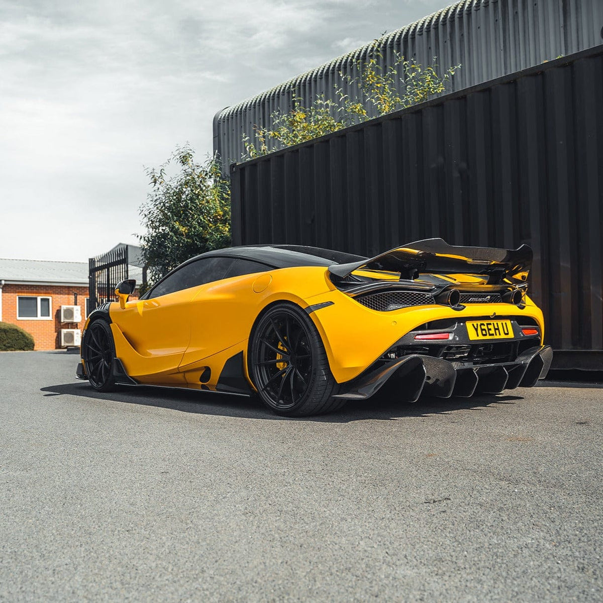 Full view of a McLaren 720S with CT Carbon full carbon fibre body kit, showcasing sleek, lightweight carbon fiber components.