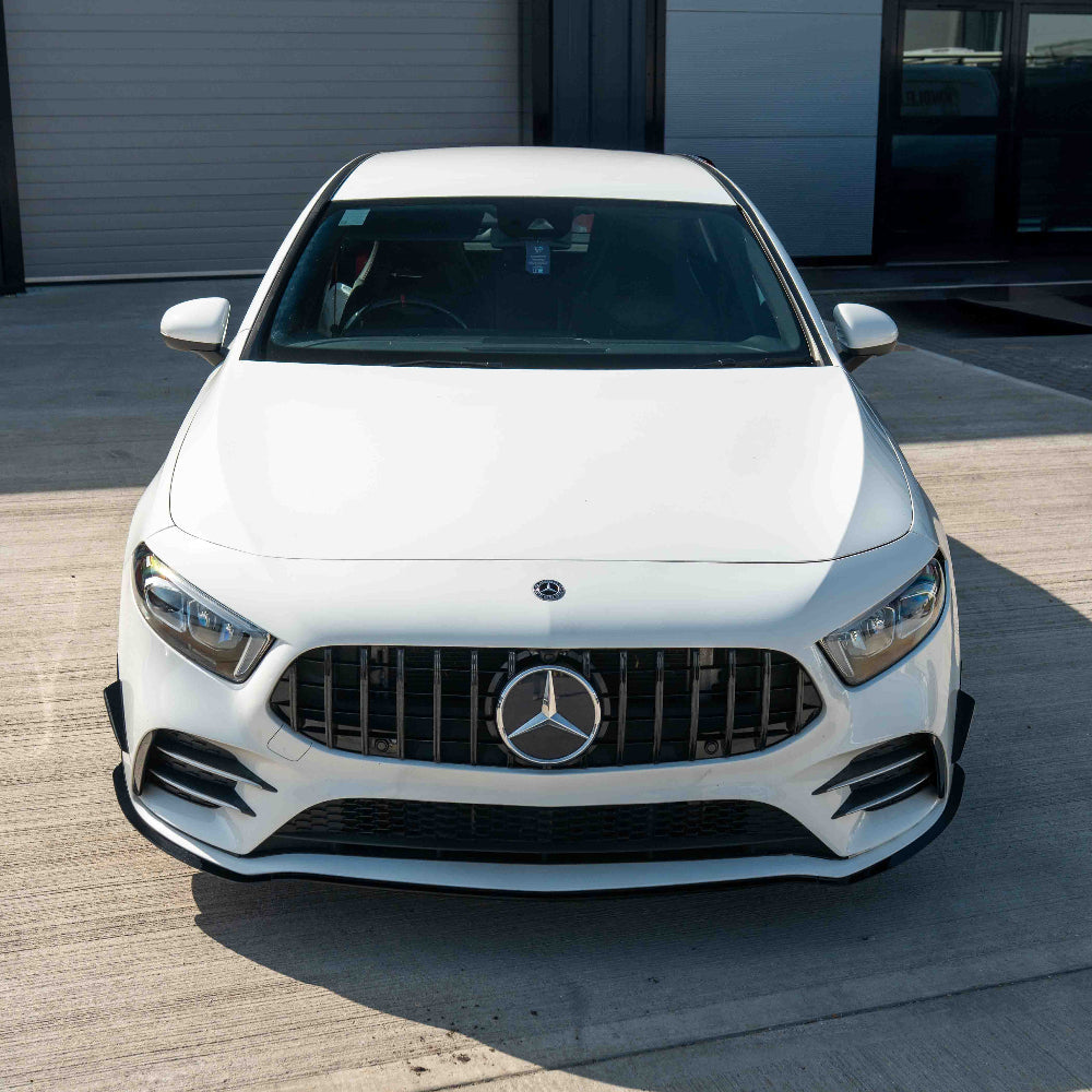 Mercedes V177 & W177 A-Class grille by CT Carbon, gloss black Panamerica style with splitter and canards, for 2018-2022 models.