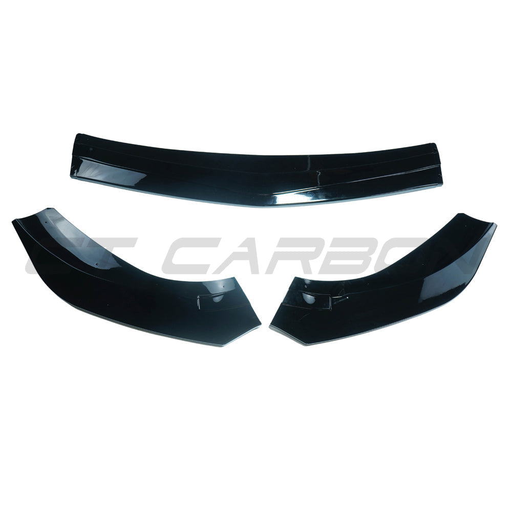 Mercedes A-Class V177 and W177 2018-2022 CT Carbon gloss black splitter V2, front view showing sleek aerodynamic design