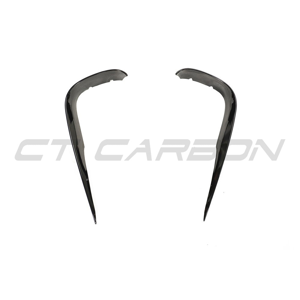 CT Carbon Mercedes C238 2017-2020 E-Class Coupe front bumper trim accessory showing close-up of sleek carbon fiber detail.