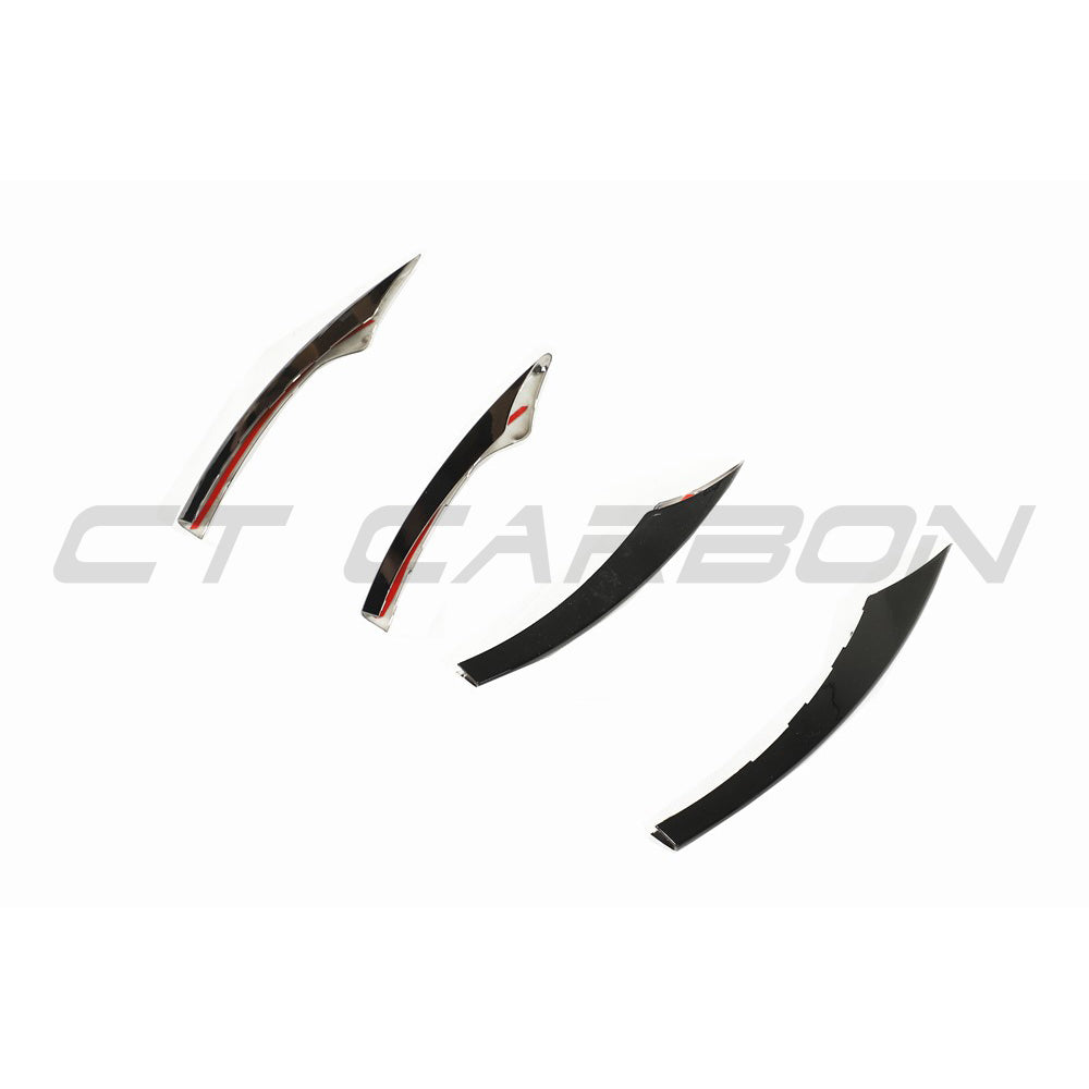 Mercedes C238 2020+ E-Class Coupe facelift front grille trim by CT Carbon, close-up of black carbon fiber accessory.