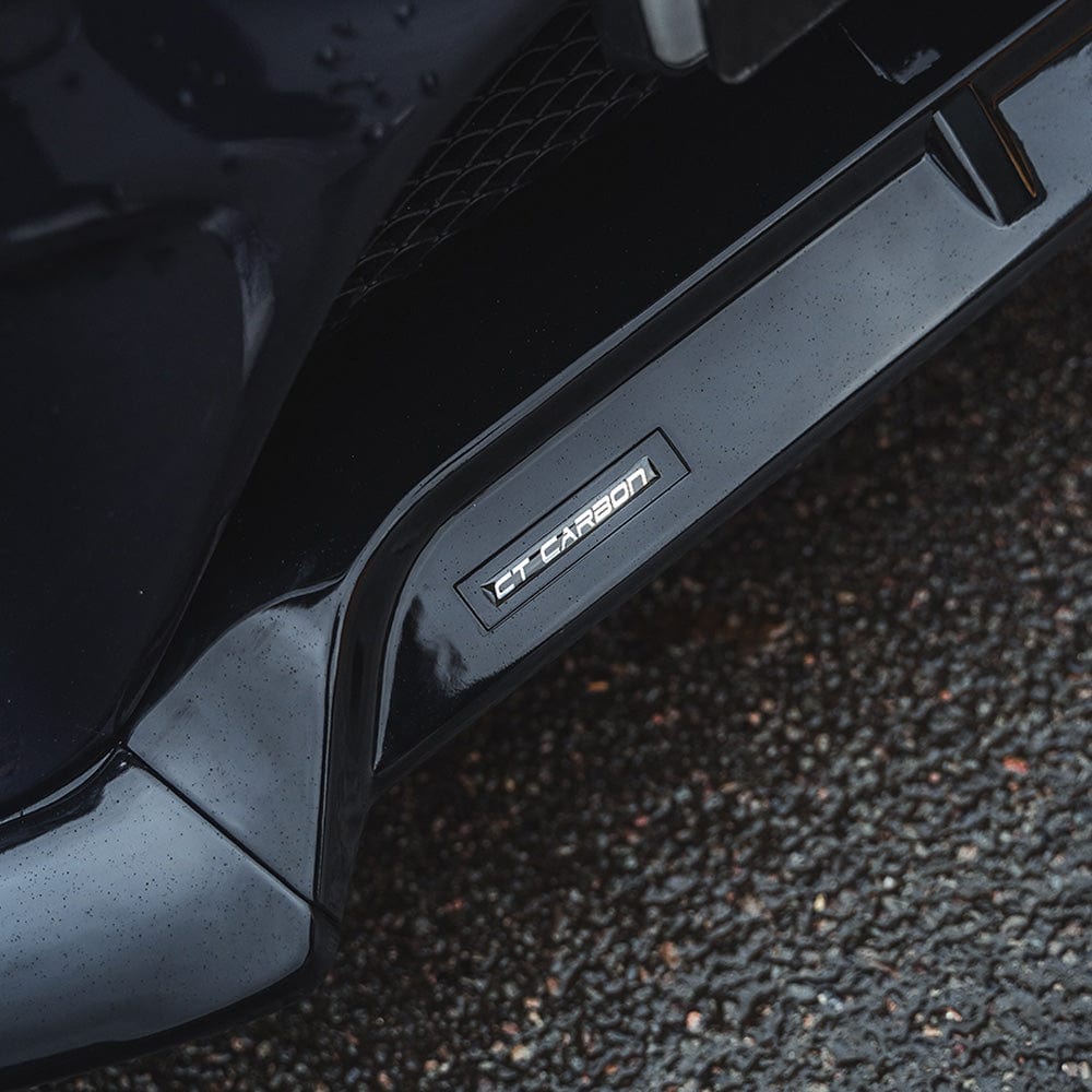 Mercedes C43 and C-Class W205 2014-2018 pre-facelift gloss black splitter by CT Carbon, showing the front bumper enhancement.