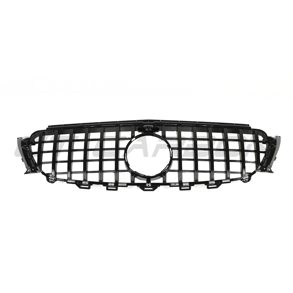 Mercedes W213 and C238 2020-2024 E-Class CT Carbon gloss black Panamerica grille on a vehicle with close-up view.