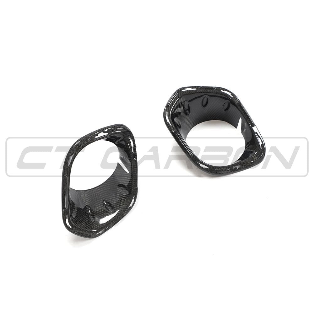 Mini Cooper S JCW F56 carbon fiber fog light covers by CT Carbon, sleek and durable accessories for enhanced vehicle style.