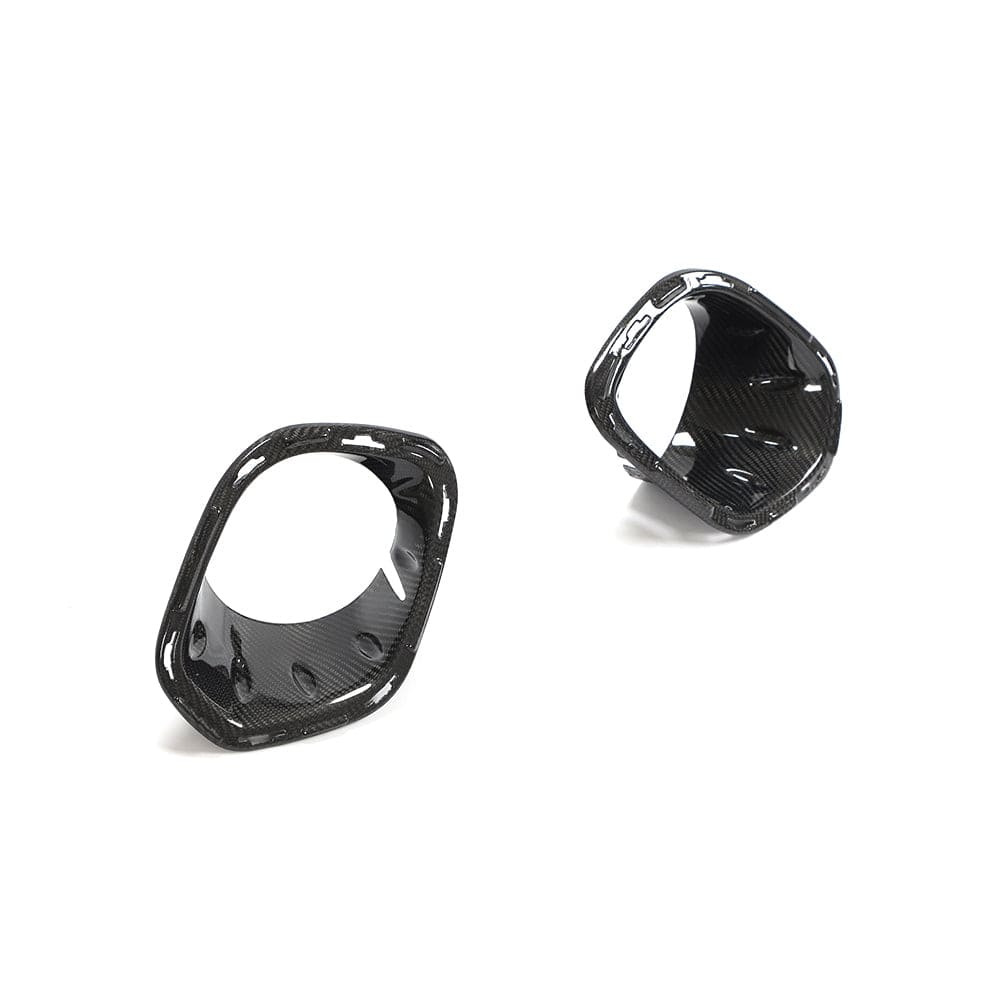 Mini Cooper S JCW F56 carbon fiber fog light covers by CT Carbon, sleek and lightweight accessories for enhanced style.