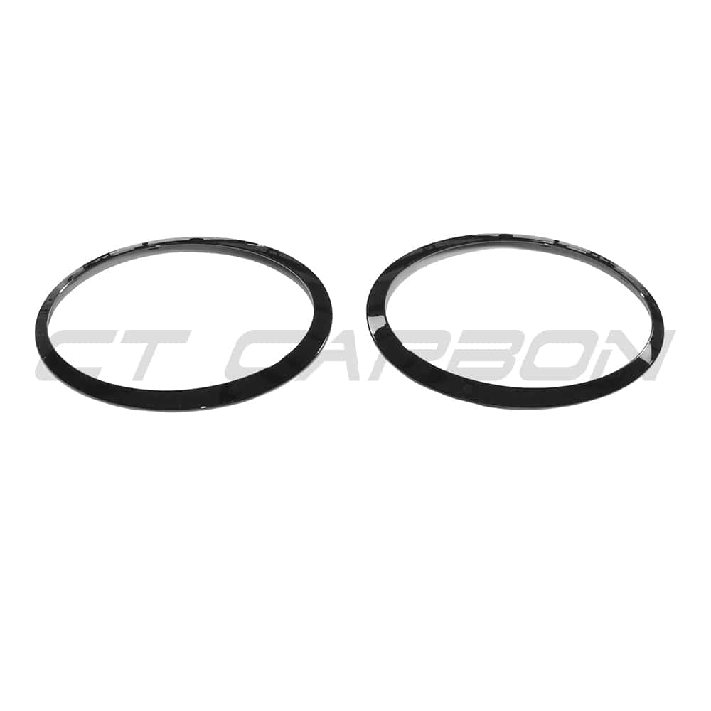CT Carbon black gloss front light surround pack for MINI Cooper S and JCW F56, stylish accessory for enhanced front end appearance.