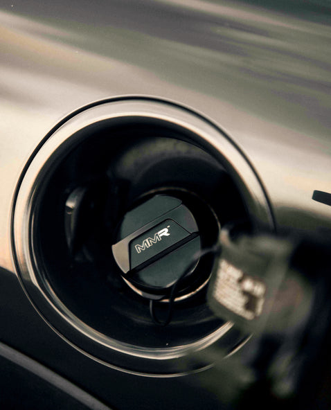 BMW fuel filler cap by MMX Performance, billet aluminum design, durable finish, fits all BMW models for a sleek, high-performance look.