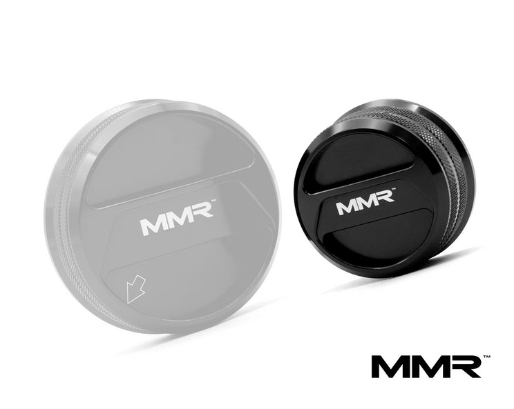 BMW cooling system with MMX Performance MMR 60mm billet coolant expansion cap, featuring a sleek metallic finish.