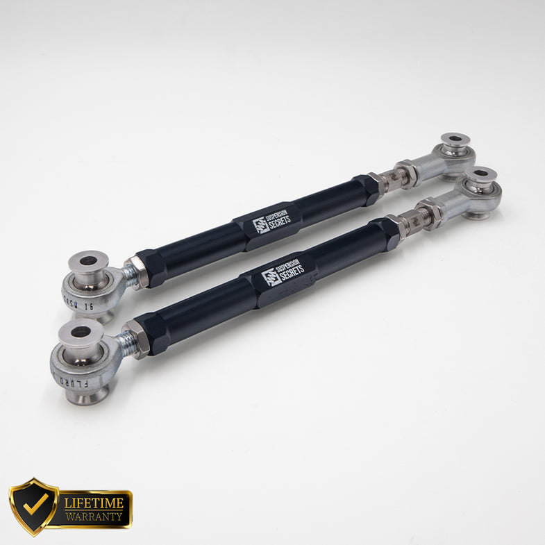Suspension Secrets adjustable rear traction arms for BMW G87 M2, suspension linkage components with metal finish