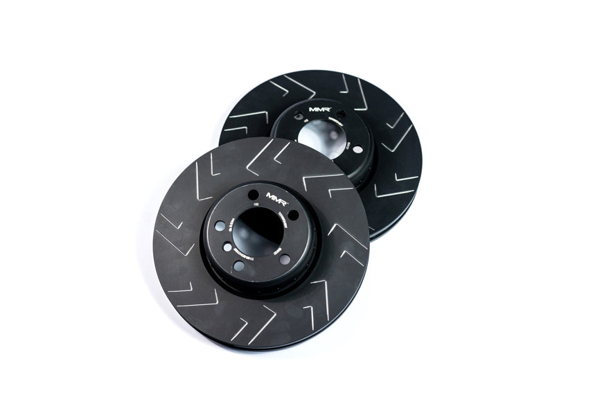 BMW F2x F3x front brake discs by MMX Performance, high-performance replacement rotors for fast road driving.