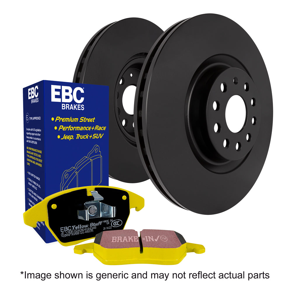 EBC front Yellowstuff brake pads and plain disc kit for Audi VW A3 8V, showing yellow brake pads and plain brake disc.