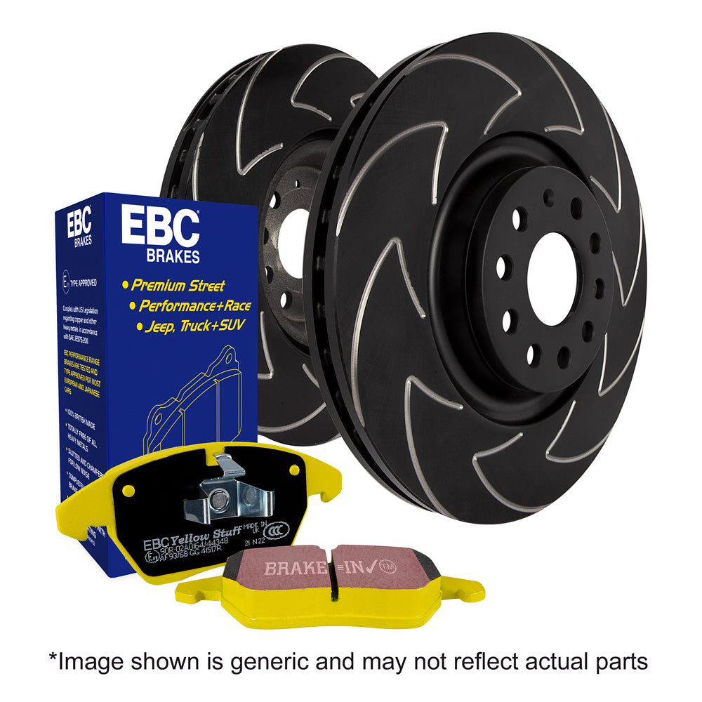 EBC Front Yellowstuff brake pads and sport disc kit for Audi and VW A3 8V, showing brake pads and disc in a close-up view.