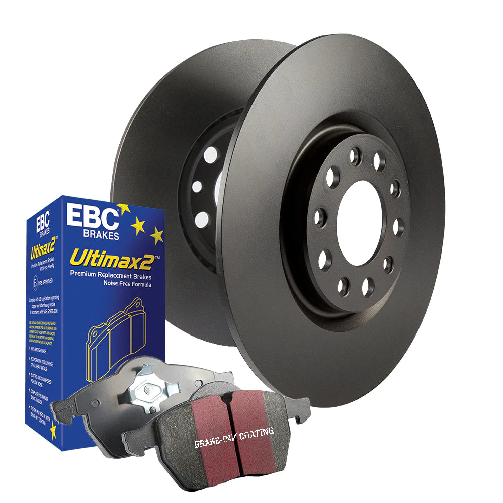 EBC Ultimax brake pad and plain disc kit for Audi and VW A3 8V, featuring brake pads and rotors in the image.