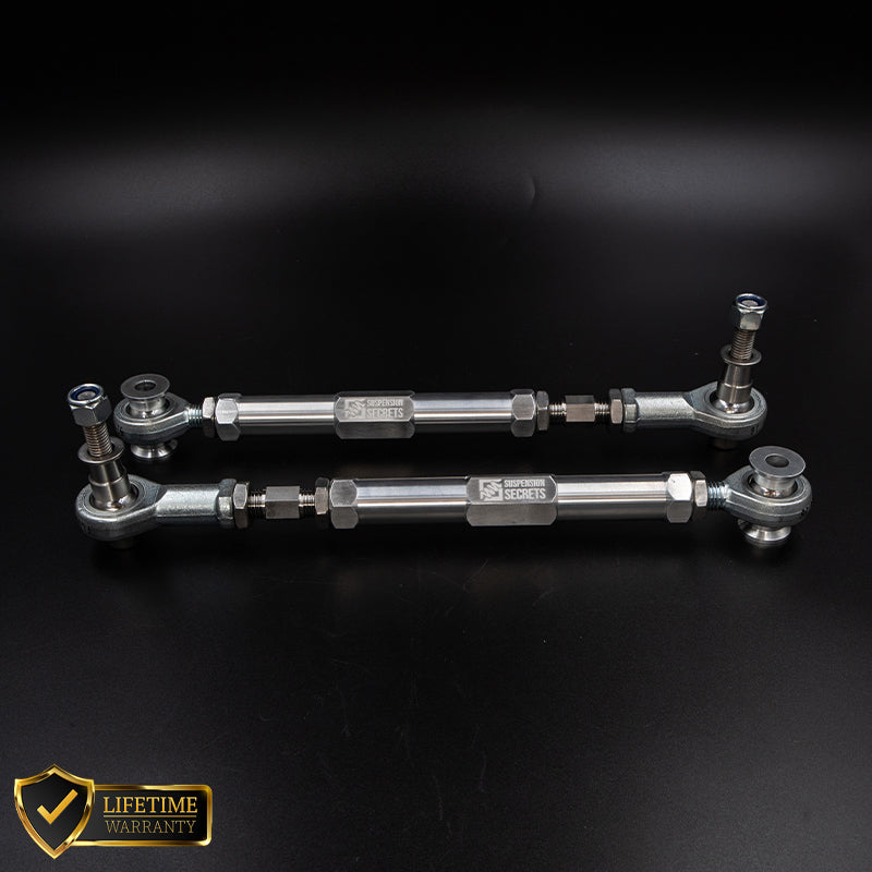 Suspension Secrets adjustable rear toe arms for Porsche 981/718 Cayman GT4, high-performance suspension linkages.