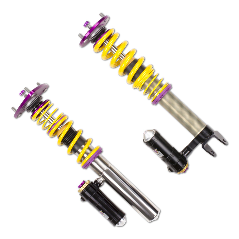 KW V4 Clubsport coilover suspension linkages for Porsche 981 Cayman GT4, showing adjustable coilover components and mounting hardware.