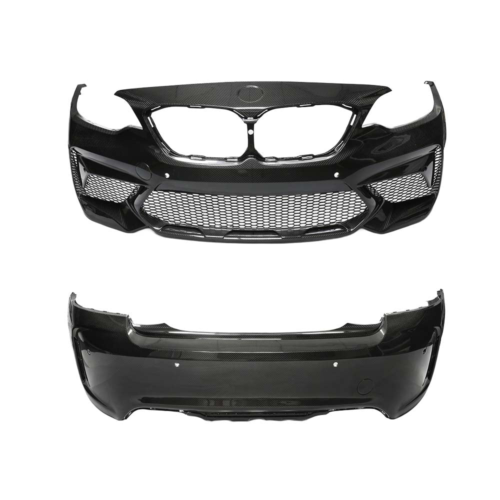 BMW F87 M2 carbon fibre bumper replacement kit by CT Carbon, featuring sleek, lightweight carbon fiber parts for improved performance.