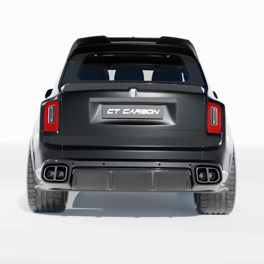 Rolls Royce Cullinan carbon fibre middle spoiler by CT Carbon, showcasing sleek design and lightweight aerodynamic features.