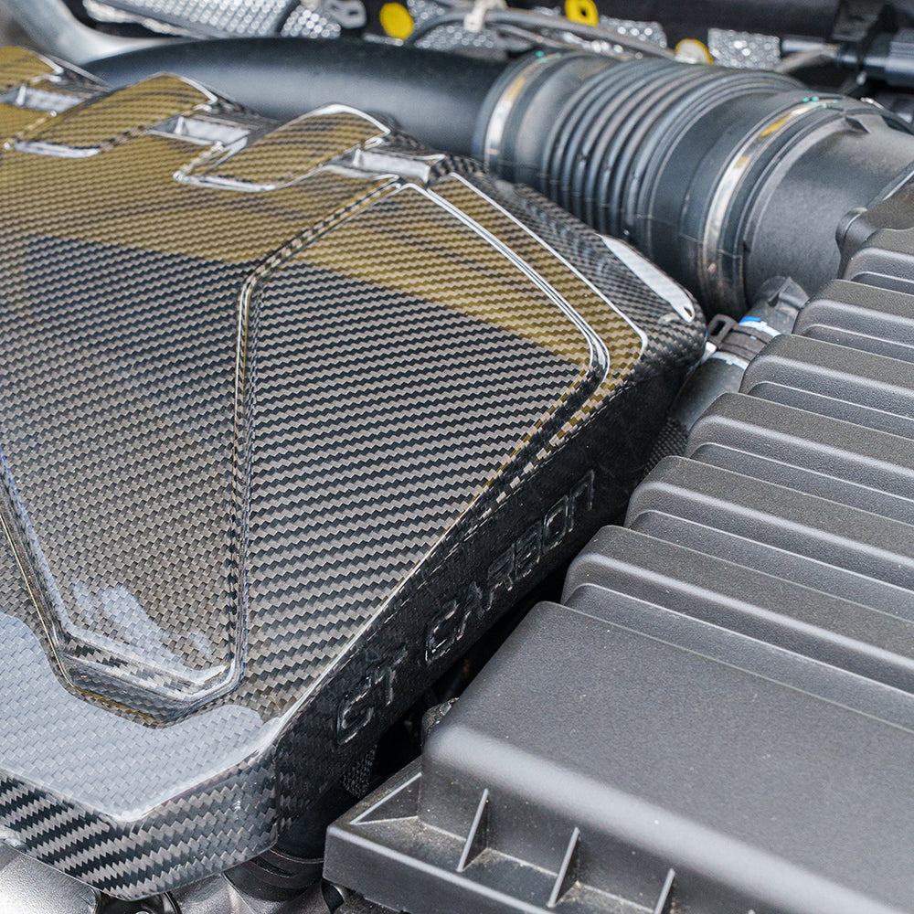 CT Carbon Audi RS3 8Y 2020+ carbon fibre engine cover, accessory for enhancing engine bay aesthetics.