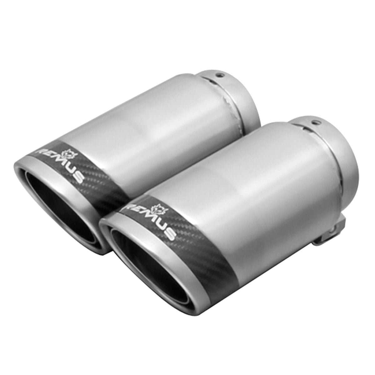 Remus BMW 335i rear silencer axle back exhaust system for E90, E92, E93 models with non-M Sport design and dual exhaust tips.