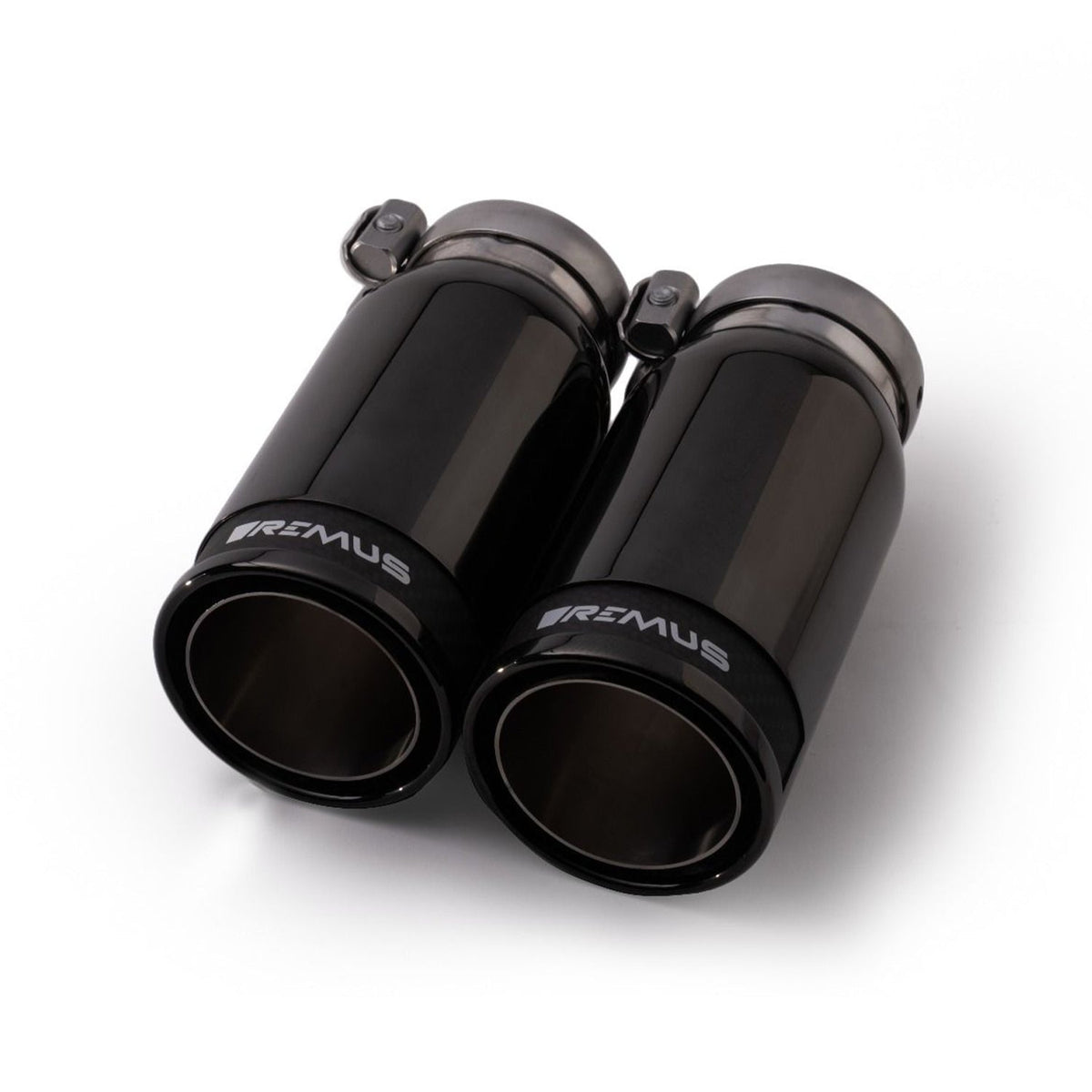 Remus axle-back rear silencer exhaust for BMW 340i and 440i LCI models, non-GPF vehicles, with polished stainless steel finish.