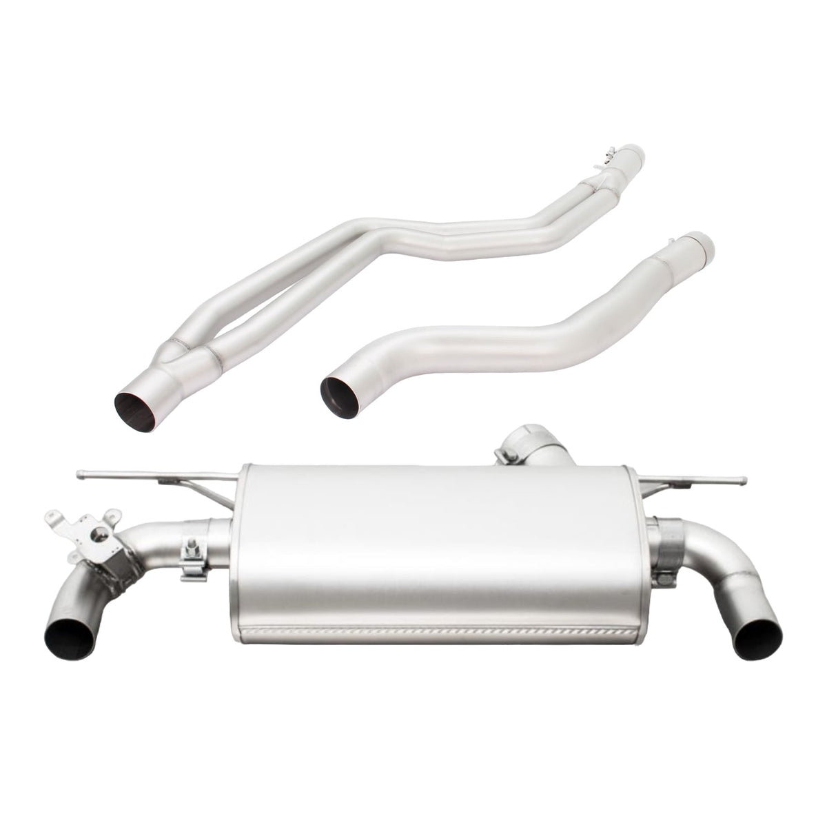 Remus BMW M140i cat back exhaust system with polished tips and stainless steel piping for F20/F21 models.