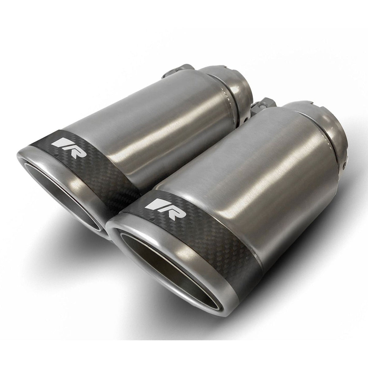 Remus BMW M3 axle-back rear silencer exhaust system on E90/E92/E93 models, showcasing the polished metal finish and dual exhaust tips.
