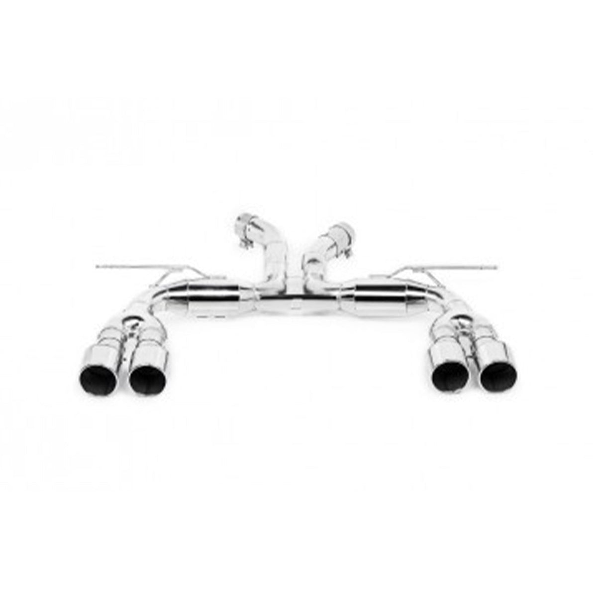 Remus BMW X3M racing axle back OPF exhaust with two integrated valves, showcasing polished metal finish and dual exhaust tips.