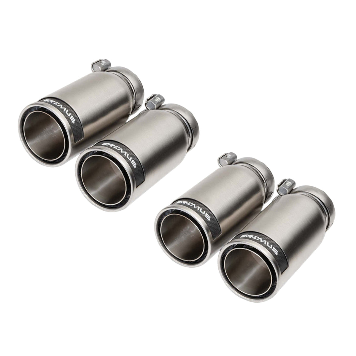 Remus axle-back rear silencer for BMW X3M and X4M F97 and F98 models, showcasing the exhaust system with polished tips.