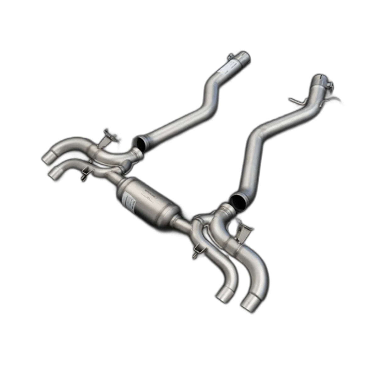 Remus stainless steel BMW M240i G42 racing cat back exhaust system installed, showcasing its sleek design and polished finish.