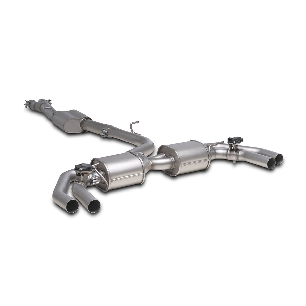 Remus Audi RS3 Sportback GPF back exhaust system with polished metal tips and dual tailpipes, designed for sporty performance.