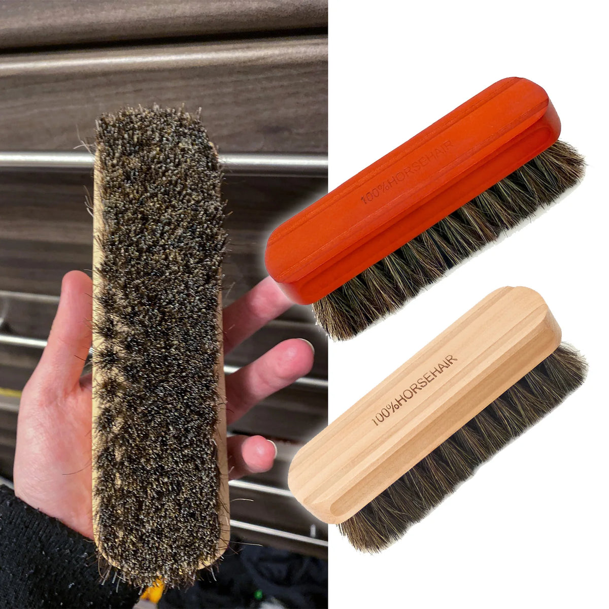 Nineteen72 Performance 72Detailing genuine horsehair wooden brush with natural bristles for detailed cleaning and polishing.