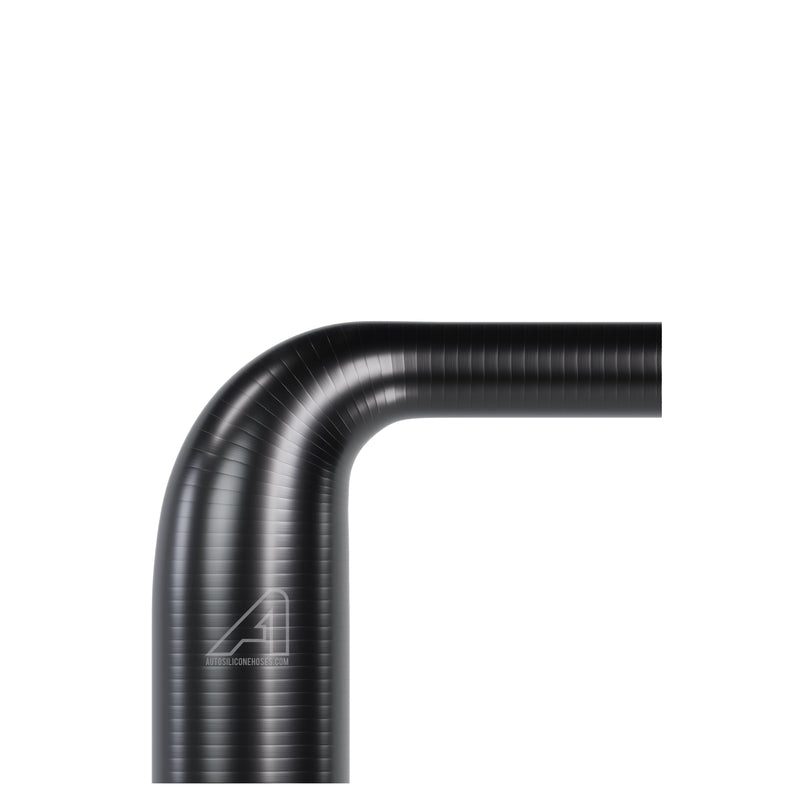 Red silicone 90-degree reducing hose from Auto Silicone Hoses, 51mm to 45mm, used for automotive fluid connections.