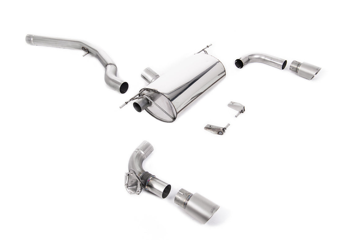 Milltek Sport BMW M240i F22 F23 cat back exhaust system with polished stainless steel tips, installed on a 2015-2020 model.