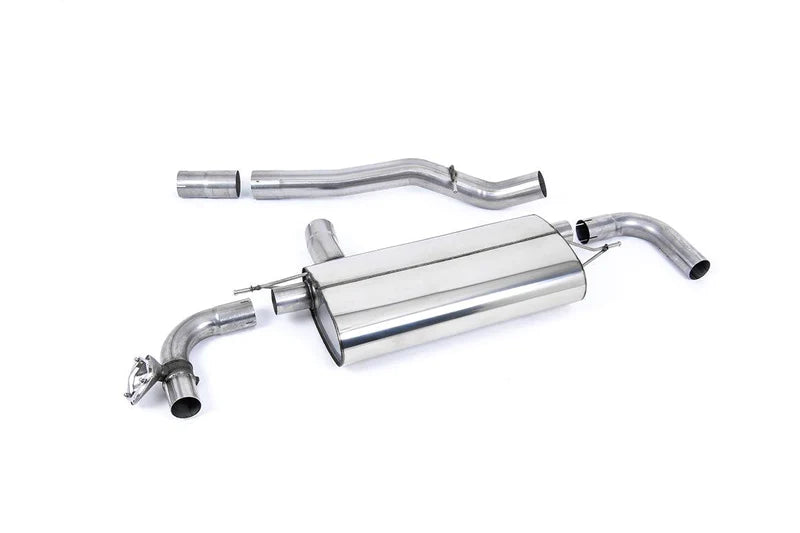 Milltek Sport GPF/OPF back exhaust system for BMW M135i XDrive F40 2019+ showing stainless steel muffler and exhaust pipes