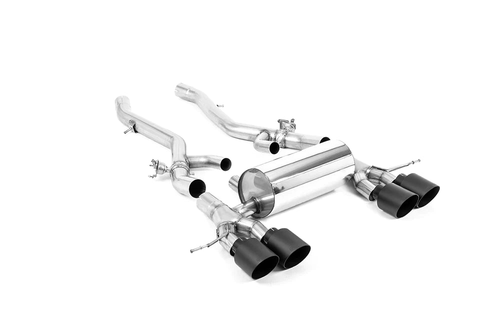 Milltek Sport GPF/OPF back exhaust system for BMW M3 G87 and M4 G82 G83 with particulate filter, showcasing the stainless steel exhaust components.